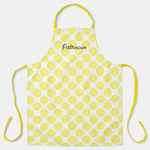Lemon Yellow Polka Dots Custom Name Colourful Gift Apron