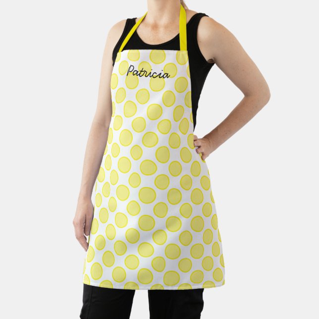 Lemon Yellow Polka Dots Name Gift Party Favour 202 Apron (Insitu)