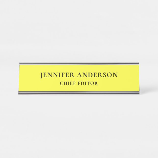 Lemon Yellow Professional Modern Plain Minimalist Desk Name Plate (Front)