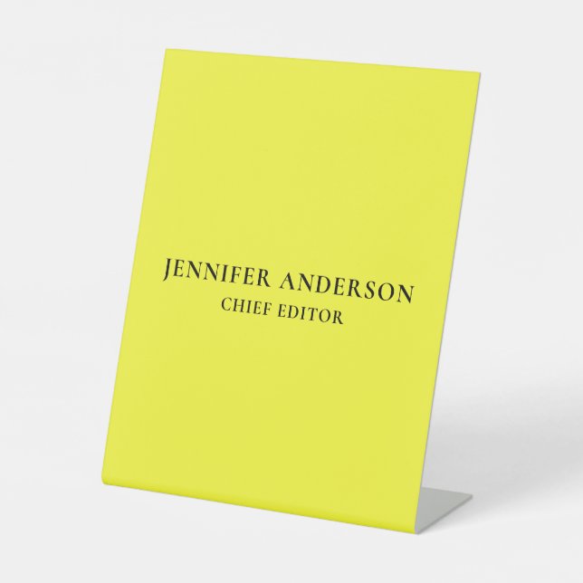 Lemon Yellow Professional Modern Plain Minimalist Pedestal Sign (Front)