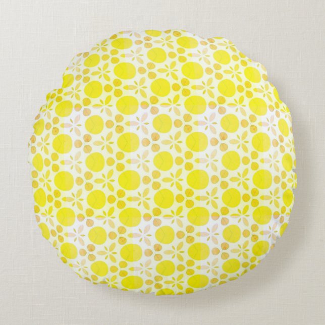 Lemon Yellow Retro Pattern Round Cushion (Front)