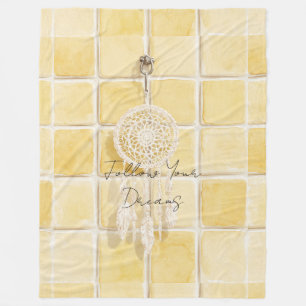 Lemon Yellow Squares Cream Dream Catcher Fleece Blanket