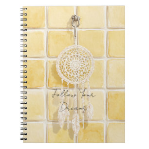 Lemon Yellow Squares Cream Dream Catcher   Notebook