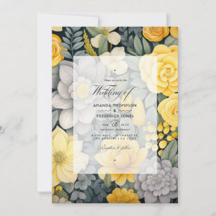 Lemon Yellow, Stormy Grey and Light Grey Wedding Invitation