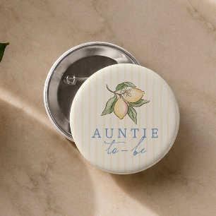 Lemon Yellow Stripes Baby Shower Auntie To Be 6 Cm Round Badge