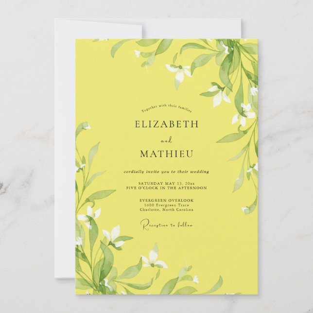 Lemon Yellow Vine Wedding Invitation (Front)