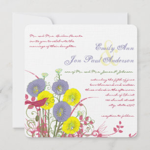 Lemon Yellow Violet Deep Pink Wild Flower Wedding Invitation