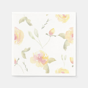 Lemon Yellow Watercolor Flowers Napkin