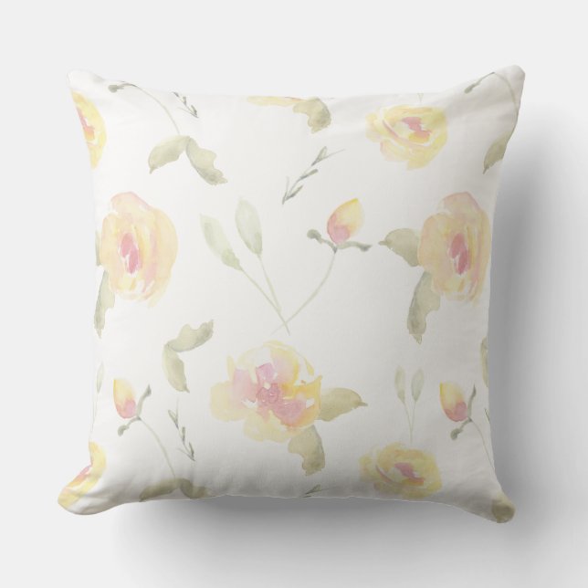 Lemon Yellow Watercolor Flowers Outdoor Cushion (Front)