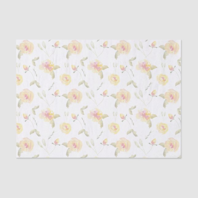Lemon Yellow Watercolor Flowers Tissue Paper (Front)