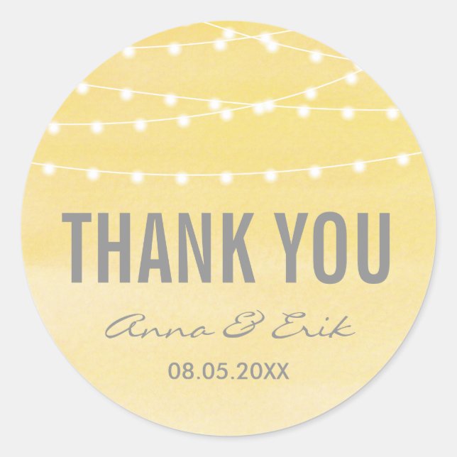 Lemon Yellow Watercolor String Lights Classic Round Sticker (Front)