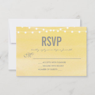 Lemon Yellow Watercolor String Lights RSVP Card