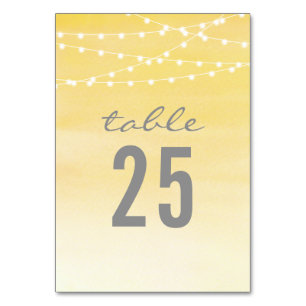 Lemon Yellow Watercolor String Lights Table Number