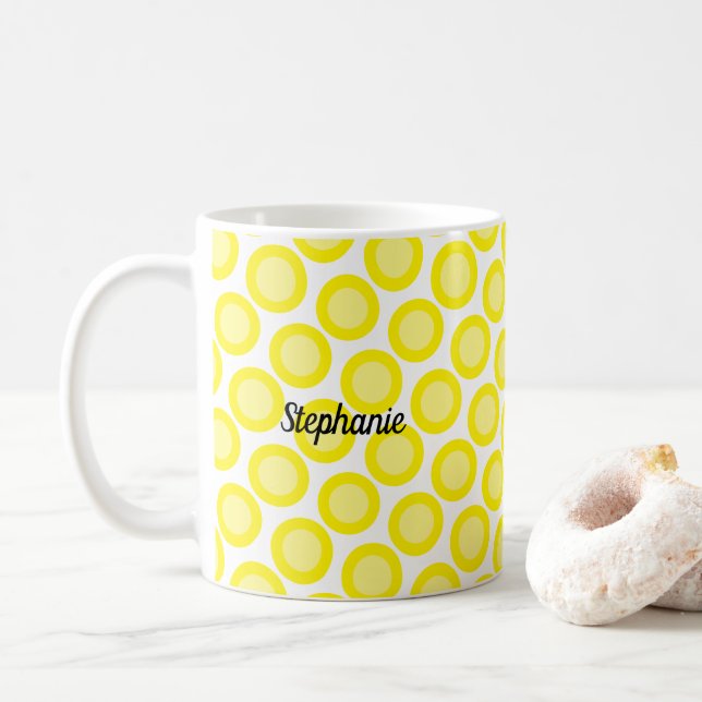 Lemon Yellow White Custom Name Colour Gift Favour Coffee Mug (With Donut)
