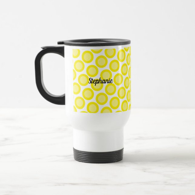 Lemon Yellow White Custom Name Colour Gift Favour Travel Mug (Left)
