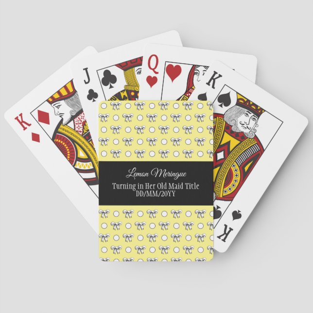 Lemon Yellow White Polka Dots Bows Personalised Playing Cards (Back)