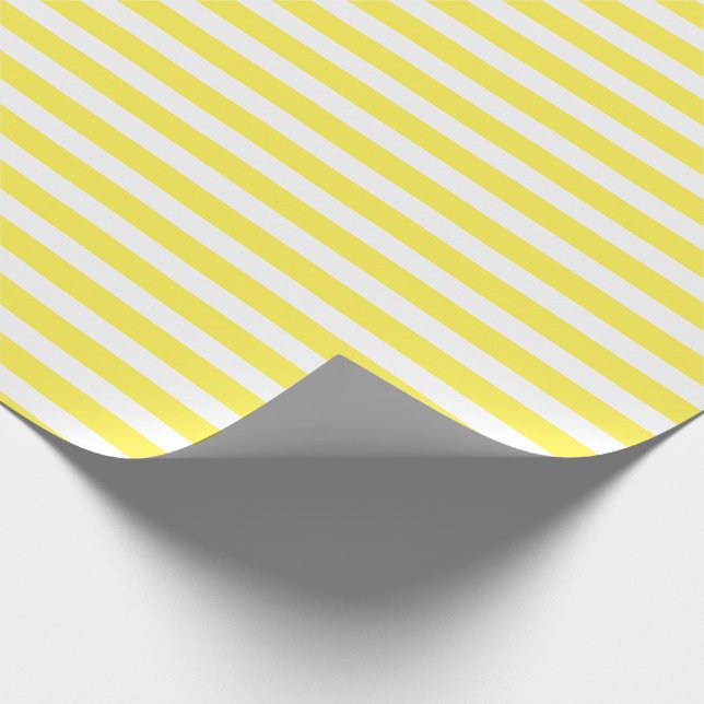 Lemon Yellow White Simple Horizontal Striped Wrapping Paper (Corner)