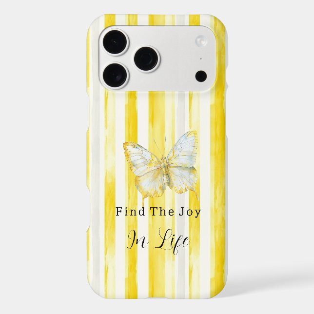 Lemon Yellow White Stripes Butterfly Find Joy (Back)
