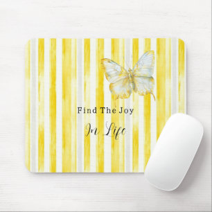 Lemon Yellow White Stripes Butterfly Find Joy Mouse Mat
