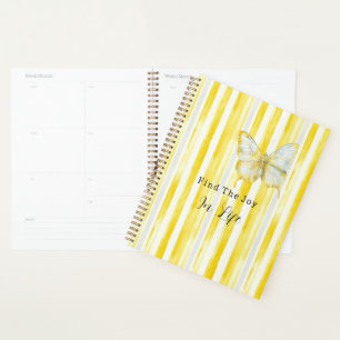 Lemon Yellow White Stripes Butterfly Find Joy Planner