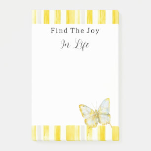 Lemon Yellow White Stripes Butterfly Joy Post-it Notes