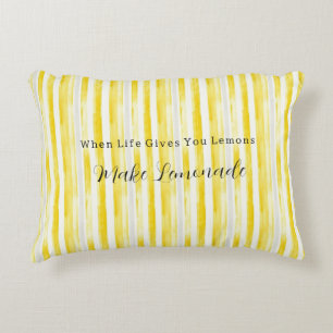 Lemon Yellow White Stripes Decorative Cushion