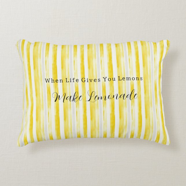 Lemon Yellow White Stripes Decorative Cushion (Front)