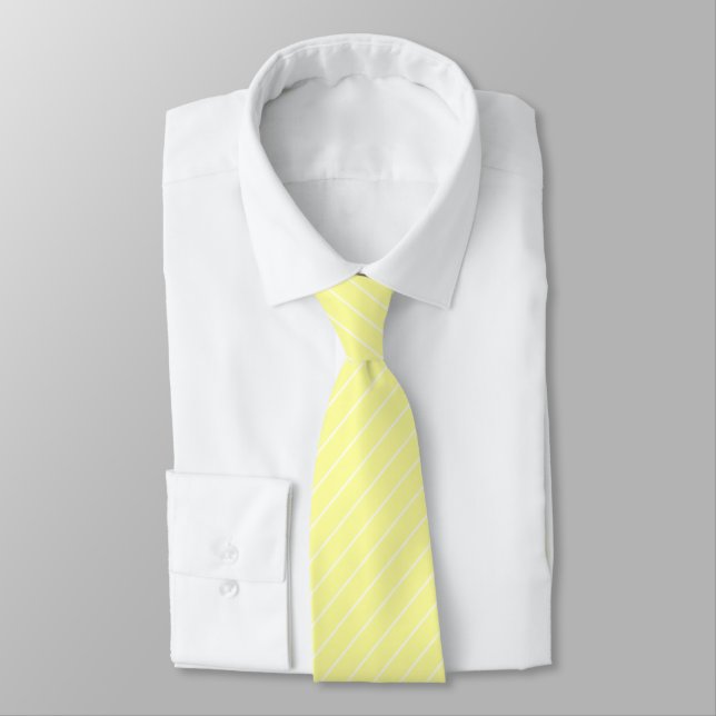 Lemon Yellow with Ivory White Pinstripes Tie (Tied)