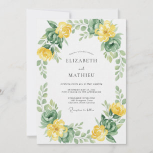 Lemon Yellow Wreath Wedding Invitation
