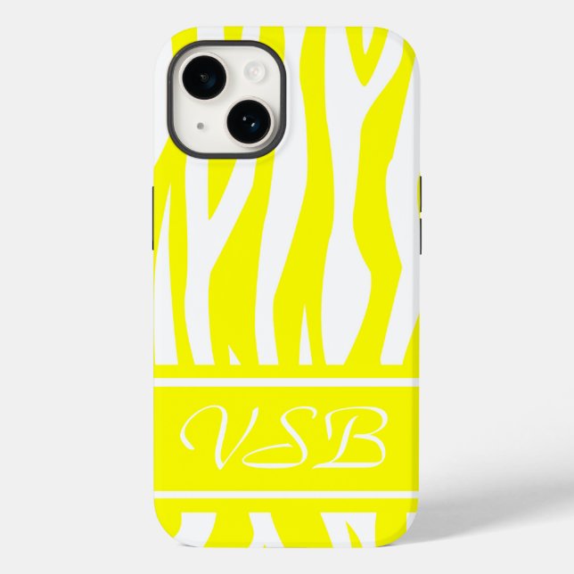 Lemon Yellow Zebra Print with monogram Case-Mate iPhone Case (Back)