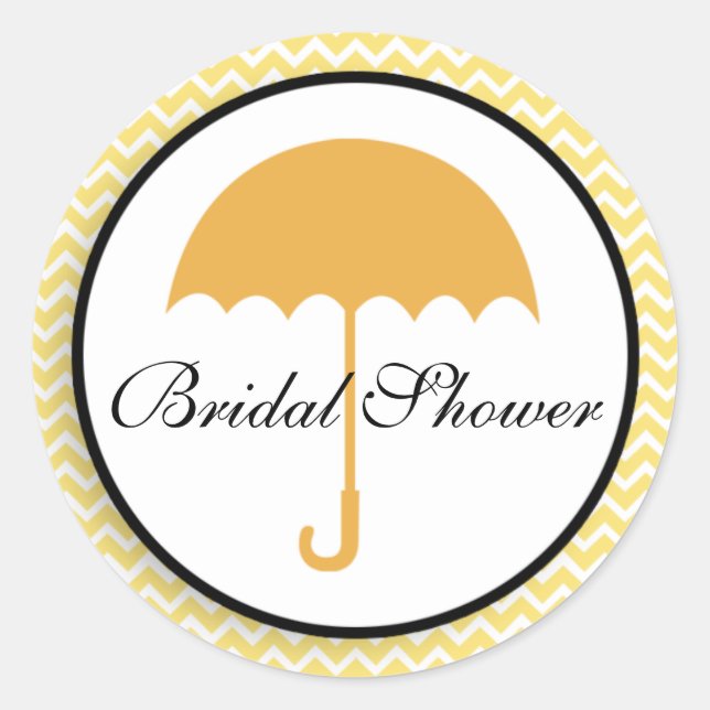 Lemon YellowChevron Umbrella Bridal Shower Sticker (Front)