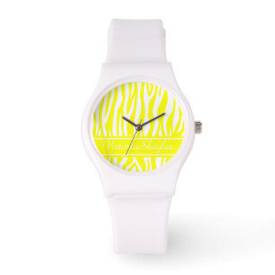 Lemon Zebra Print with custom text Watch