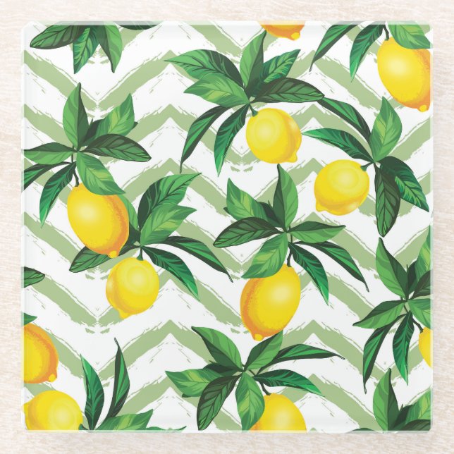 Lemon zigzag: vintage hand-drawn pattern. glass coaster (Front)