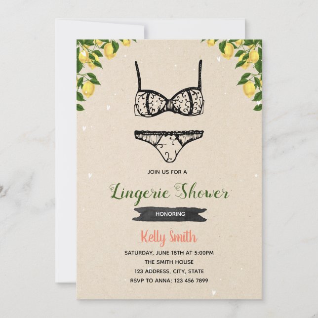 Lemonade and lingerie party shower invitation (Front)
