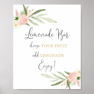 Lemonade Bar blush pink white gold floral sign