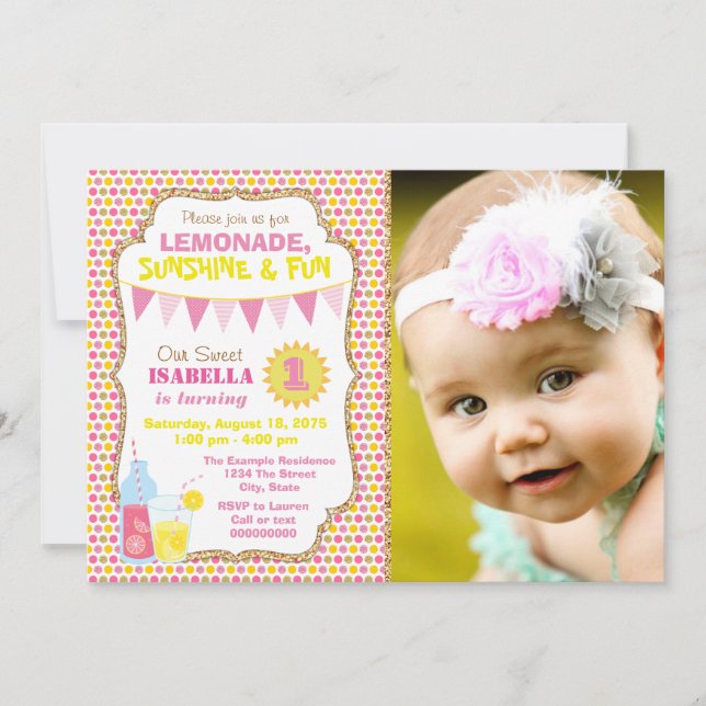 Lemonade Birthday Party Photo Lemonade Party Invitation (Front)
