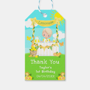 Lemonade Blonde Hair Boy Birthday Thank You Gift Tags