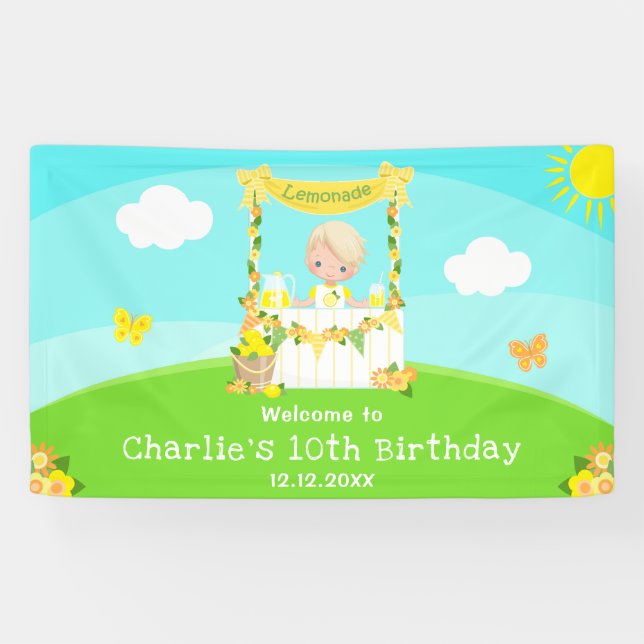 Lemonade Blonde Hair Boy Birthday Welcome Banner (Horizontal)