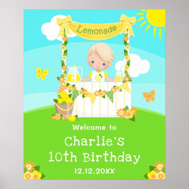 Lemonade Blonde Hair Boy Birthday Welcome Poster (Front)