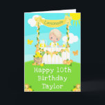 Lemonade Blonde Hair Boy Happy Birthday  Card<br><div class="desc">This cute and whimsical birthday card can be personalised with a name or title such as son, grandson, nephew, friend etc. It features a blonde hair son with fair skin at a yellow lemonade stand which is decorated with flowers and bunting. In the background is a blue sky, sunshine and...</div>