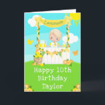 Lemonade Blonde Hair Boy Happy Birthday  Card<br><div class="desc">This cute and whimsical birthday card can be personalised with a name or title such as son, grandson, nephew, friend etc. It features a blonde hair son with fair skin at a yellow lemonade stand which is decorated with flowers and bunting. In the background is a blue sky, sunshine and...</div>