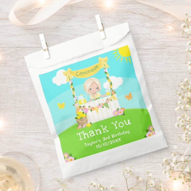 Lemonade Blonde Hair Girl Birthday Thank You Favour Bags (Clipped)
