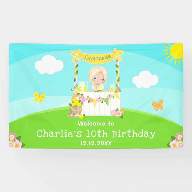 Lemonade Blonde Hair Girl Birthday Welcome Banner (Horizontal)