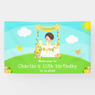 Lemonade Brown Hair Boy Birthday Welcome Banner