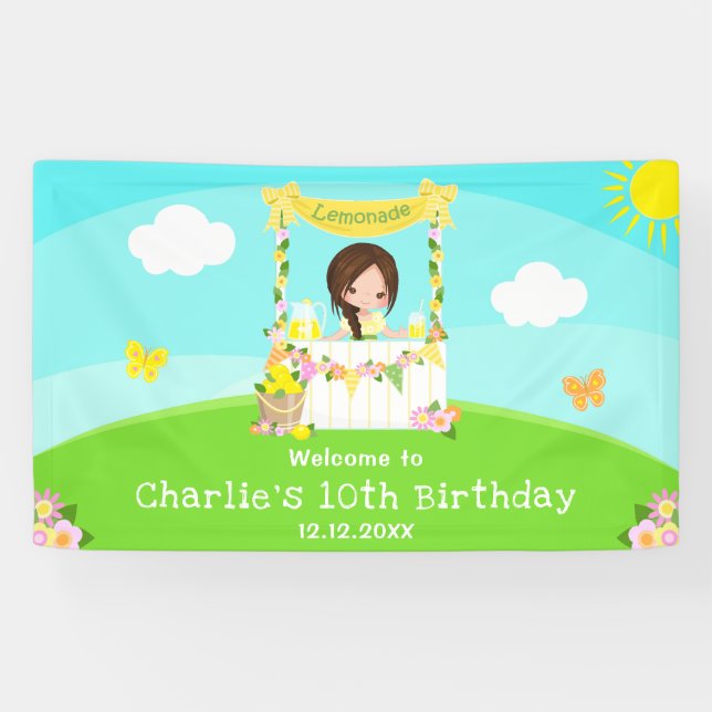 Lemonade Brown Hair Girl Birthday Welcome Banner (Horizontal)