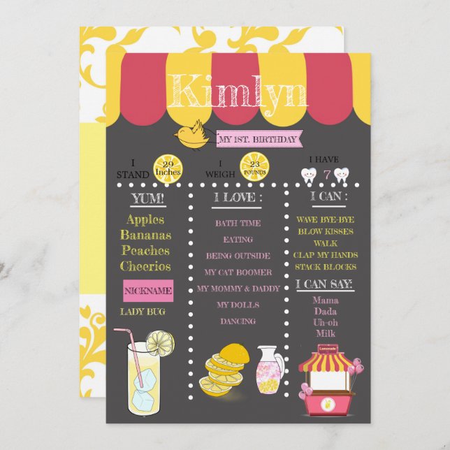 Lemonade Chalkboard 1st Birthday Party Save The Date (Front/Back)