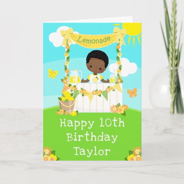 Lemonade Dark Skin Boy Happy Birthday  Card (Front)