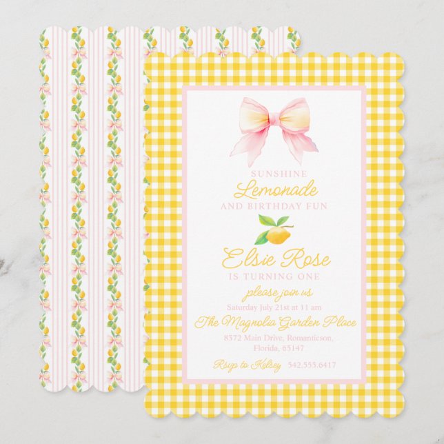 Lemonade First Birthday Invitation (Front/Back)