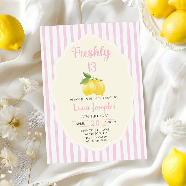 Lemonade Lemon Freshly 13th Birthday Invitation (Creator Uploaded)