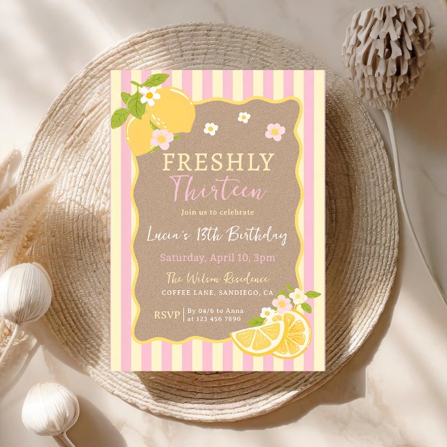 Lemonade Lemon Freshly 13th Birthday Invitation (Creator Uploaded)